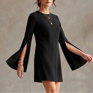 Zara Black Mini Dress Split Bell Sleeve XS Flattering Shift LBD Cocktail